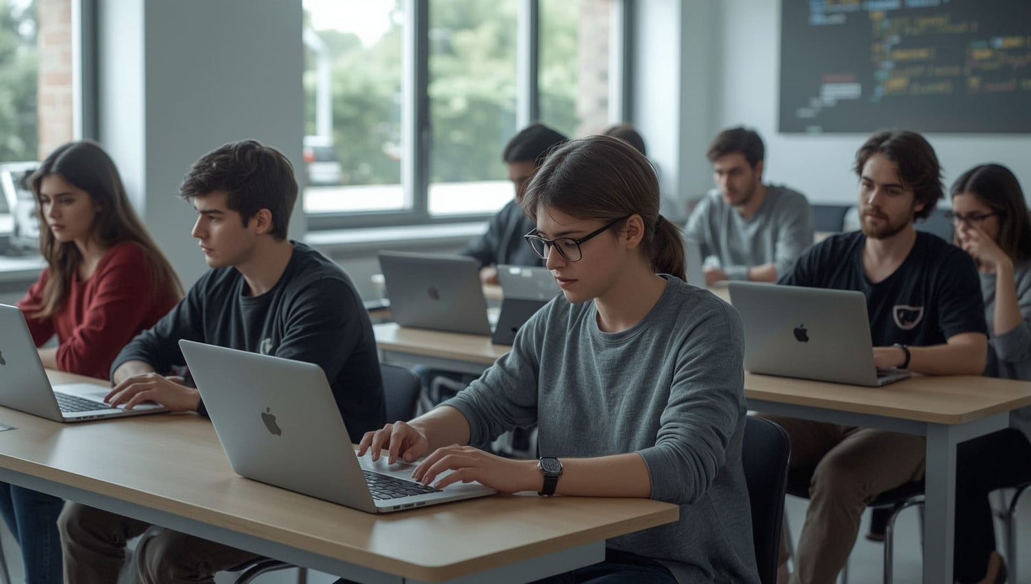 Students using laptops in a classroom setting