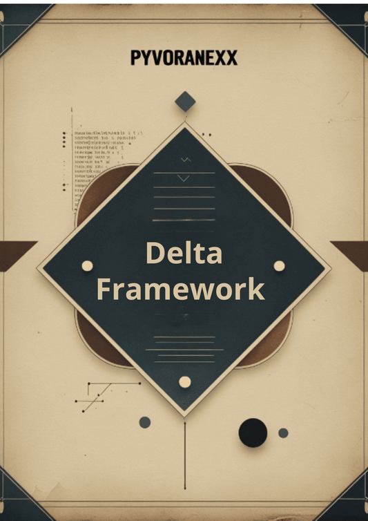 Course cover graphic for Pyvoranexx 'Delta Framework' with geometric design elements.