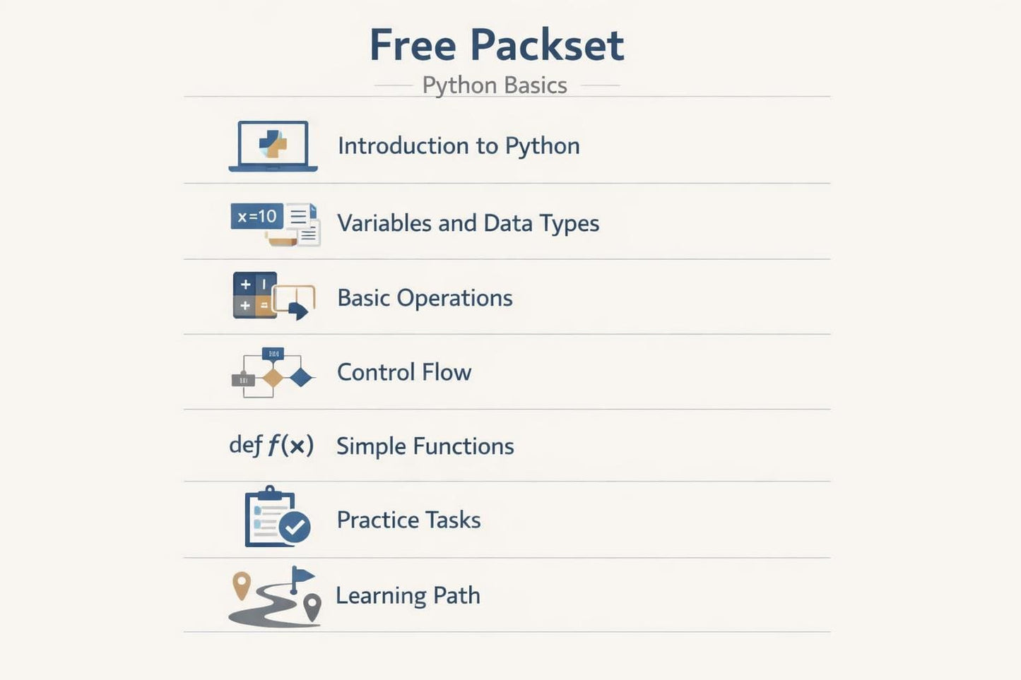Free Packetset Python Basics course outline on a white background