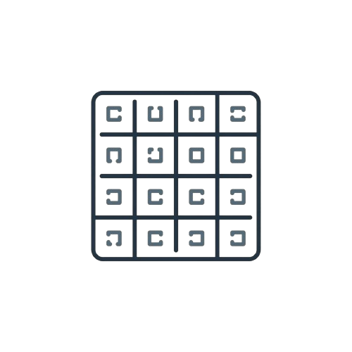 Grid icon with a central dot surrounded by concentric circles on a white background