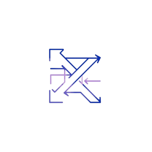 Blue and purple abstract geometric design on a white background