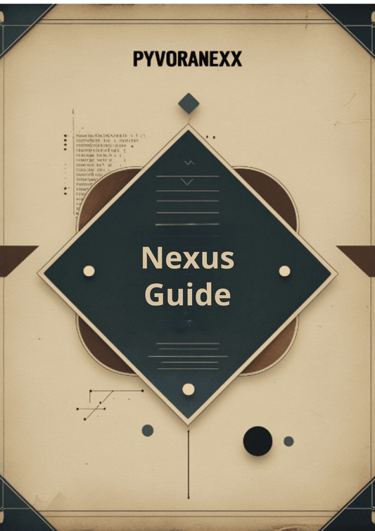 Course cover graphic for Pyvoranexx 'Nexus Guide' with geometric design elements.